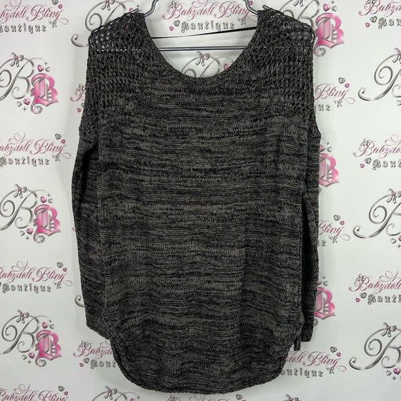 Volcom sweater knit crochet heathered grey black Charcoal Women's Sweater - Picture 1 of 8